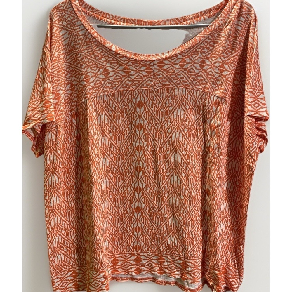 Old Navy Short Sleeve Shirt Orange & White Casual Top Women XL Tribal